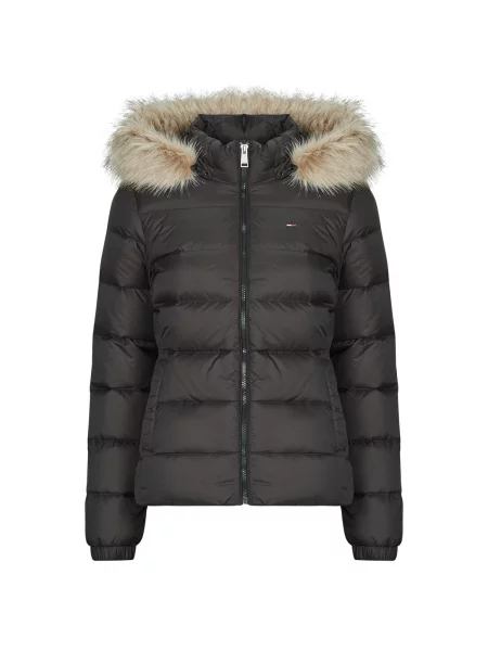 Denim jakna Tommy Jeans s kapuco črna