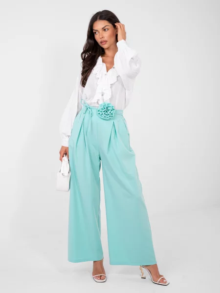 Pantaloni Rue Paris cu model floral alb