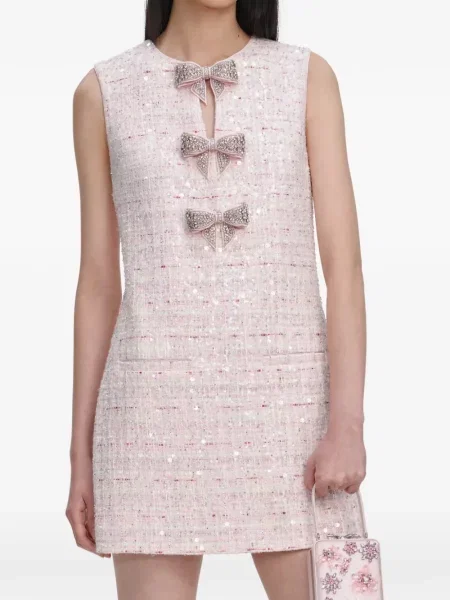 Rochie mini Self-portrait cu funde de costum mini roz