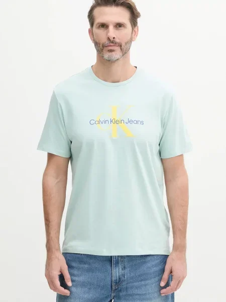 Тениска Calvin Klein Jeans тюркоазено с принт жълто