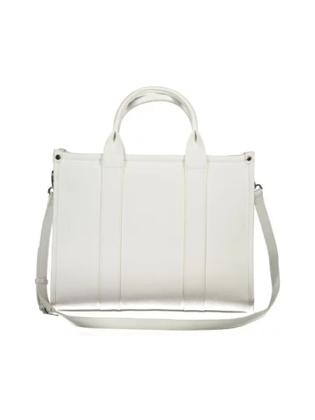 Lniana shopperka Valentino By Mario Valentino z logo biała