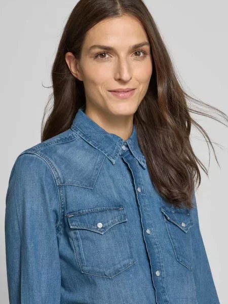 Bluzka Polo Ralph Lauren elegancka z kieszeniami na piersi niebieska