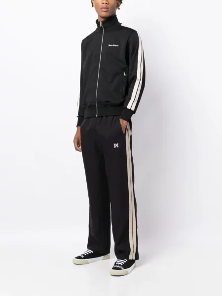 Siuvinėtos lininiai kelnės Palm Angels juoda