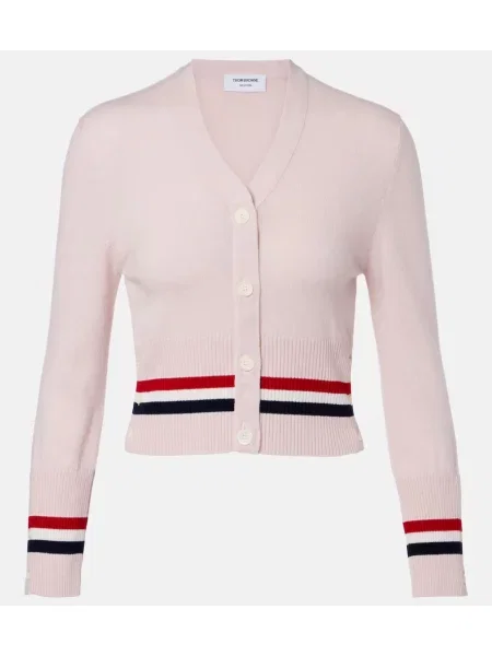 Cropp cardigan Thom Browne din cașmir roz