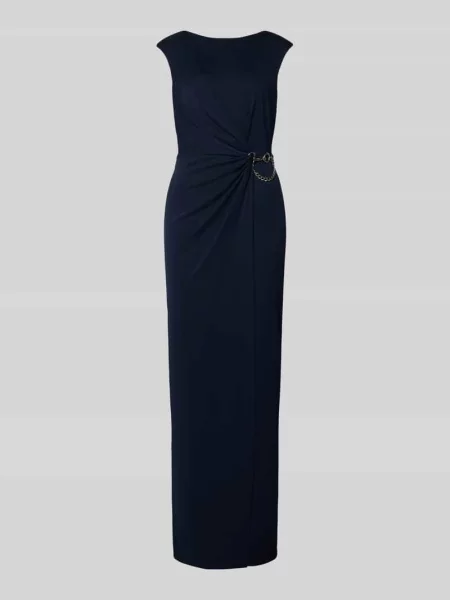 Sukienka wieczorowa z okrągłym dekoltem i marszczeniami model ‘EBRELLE Lauren Ralph Lauren granatowa