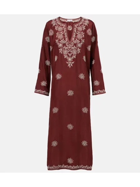 Tunică Juliet Dunn cu broderie de mătase cu model floral maro