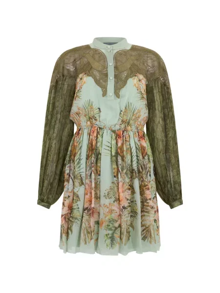Rochie mini Alberta Ferretti cu model floral cu imagine din dantelă verde