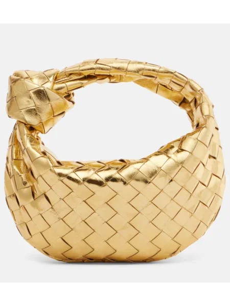 Geanta de piele Bottega Veneta Handle din piele auriu