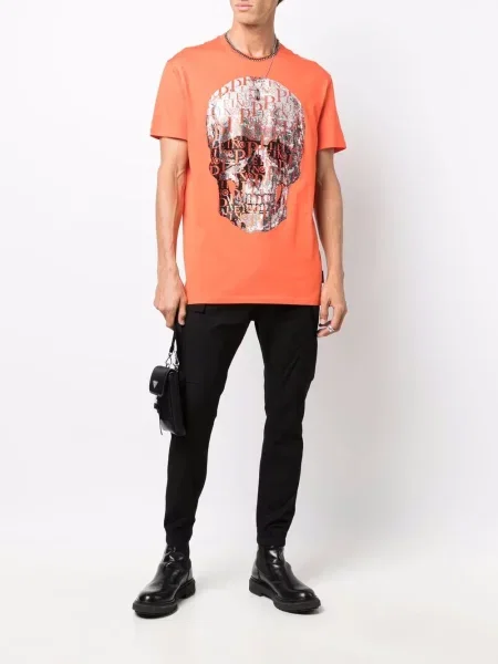 Marškinėliai Philipp Plein karoliukai oranžinė