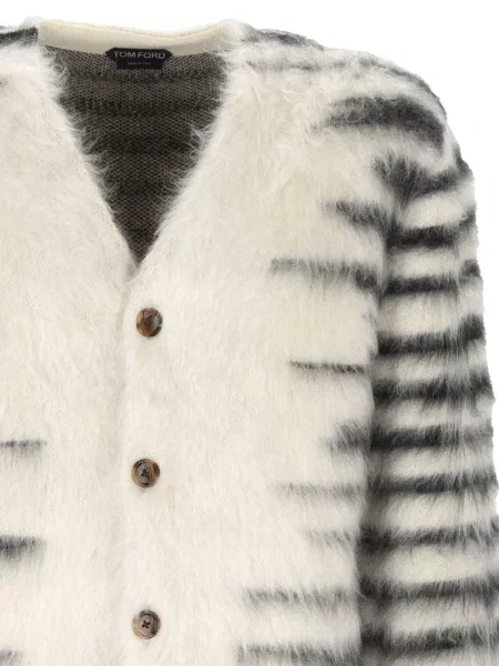 Cardigan Tom Ford cu dungi de mohair alb
