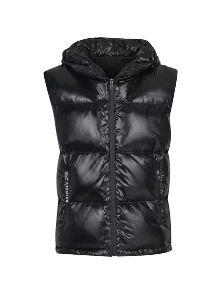 Geacă Balmain fără mâneci cu glugă negru