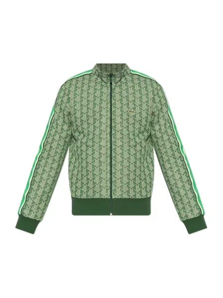 Bluza Lacoste ze stójką żakardowa z nadrukiem zielona
