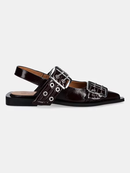 GANNI baleriny Feminine Buckle Ballerina z odkrytą piętą bordowy