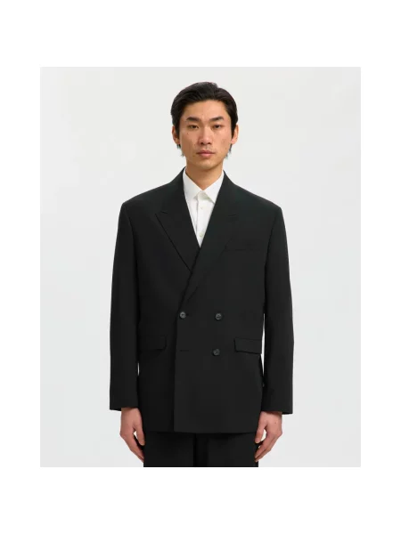 Marynarka garniturowa o kroju regular fit z dodatkiem Model LIAM' Selected Homme czarna