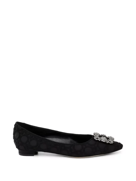 Balerini Manolo Blahnik fără toc cu cataramă negru