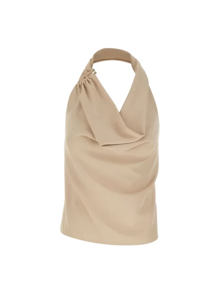 Top Kaos z szalowym kołnierzem drapowany z dekoltem halter beżowy