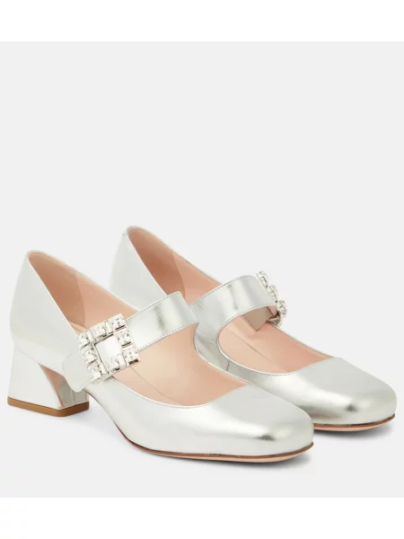 Pantofi cu toc Roger Vivier din piele argintiu