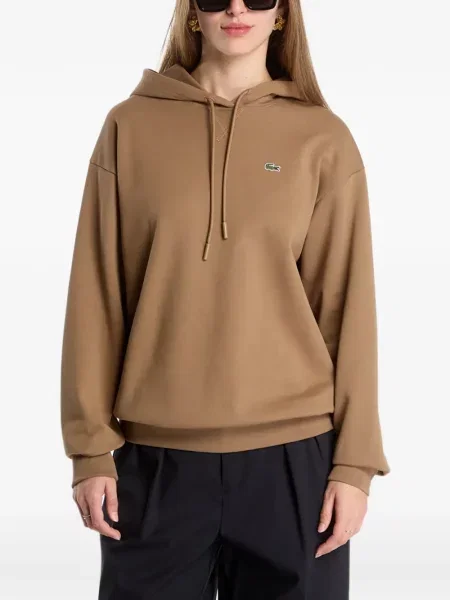Hanorac cu glugă Lacoste din fleece maro