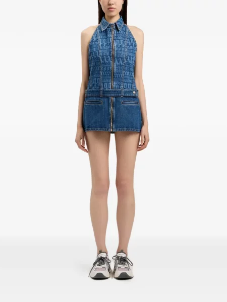 Rochie din denim Palm Angels cu autograf albastru