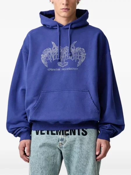 Суичър с качулка Vetements с протрити краища синьо