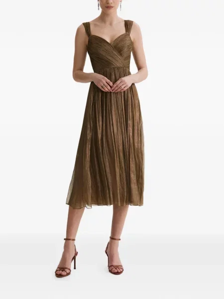 Rochie midi Framboise cu șireturi din dantelă maro