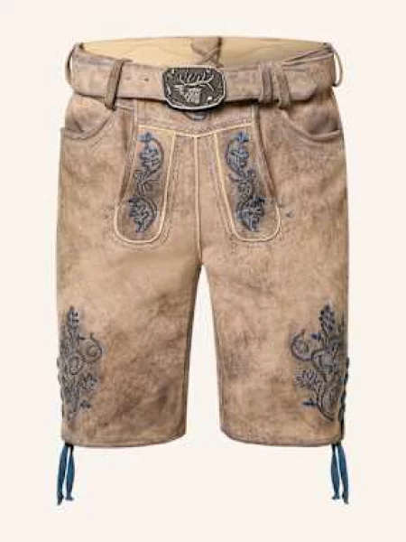 Spieth & Wensky Kožené Krojové Kalhoty Fendo světle hnědá/ šedá/ tmavě modrá šedé