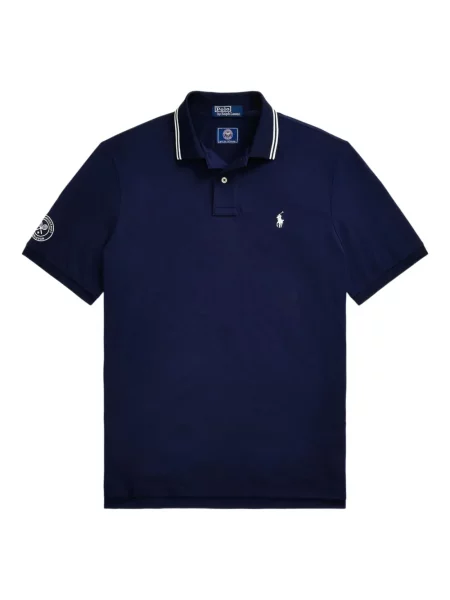 Tricou Polo Ralph Lauren din piele cu broderie în carouri maro