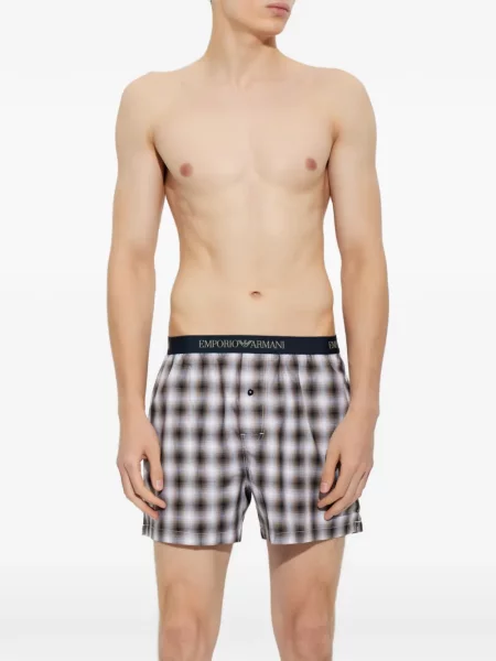 Pantaloni scurți Emporio Armani în carouri cu autograf maro