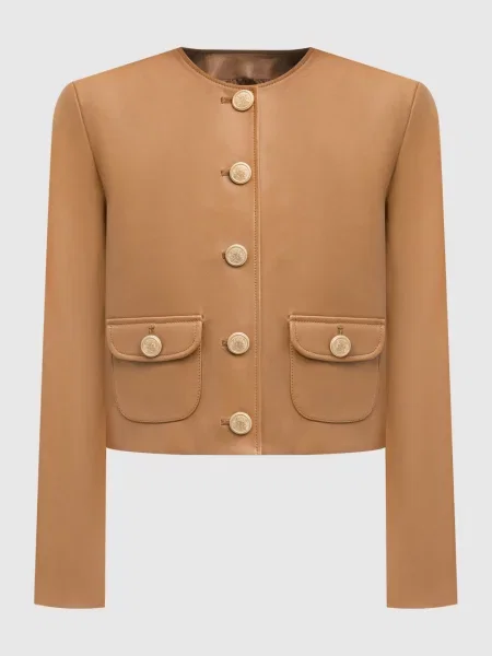 Шкіряна куртка з геральдичною емблемою Babe Pay Pls коричнева