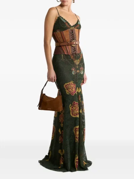 Lung rochie Etro cu imagine din jerseu verde