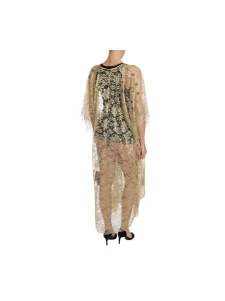 Sukienka maxi Dolce And Gabbana koronkowa żółta