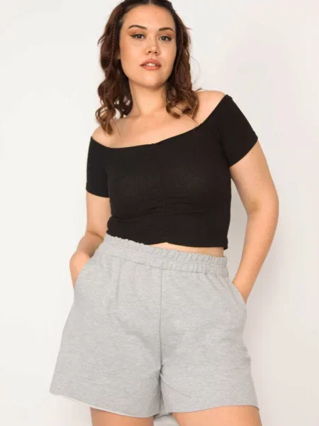 Talie elastică pantaloni scurți şans cu buzunare laterale gri