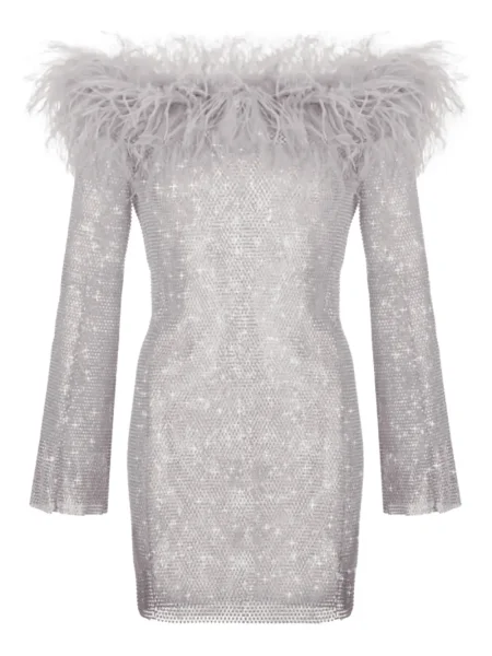 Mała sukienka mini Santa Brands z kryształkami garniturowa szara