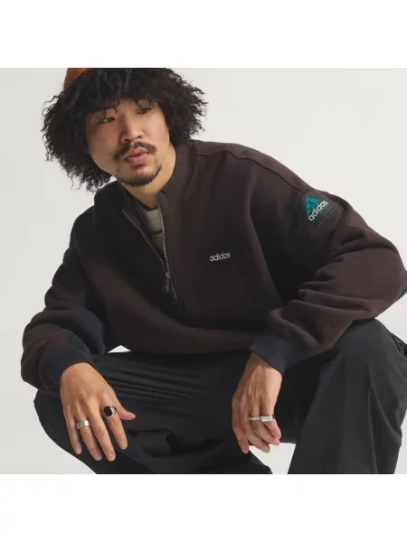 Adidas Bluzy Mężczyzna S Equipment Blocked Half-Zip Hoodie brązowy