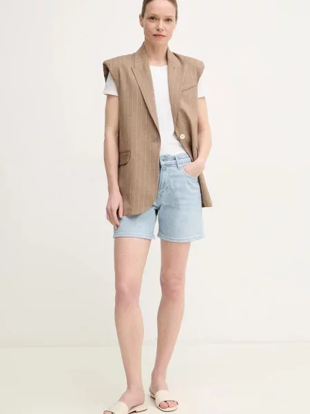 Pepe Jeans szorty jeansowe FITTED SHORT HW MARY gładkie high waist niebieski