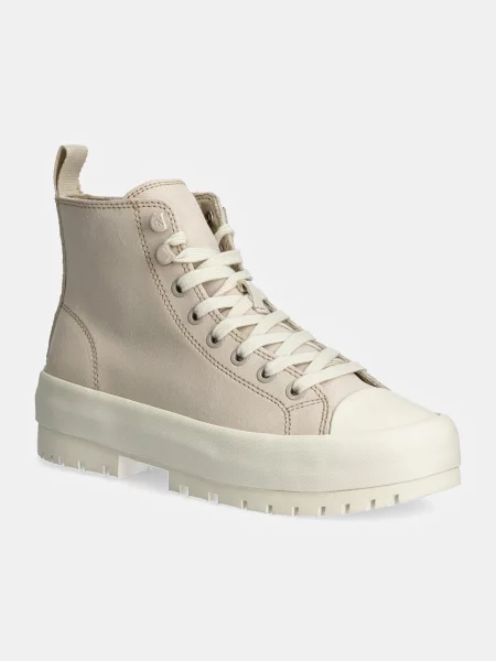 Велурени кецове Calvin Klein Jeans LUGGED HYBRID MID LACEUP SUEDE бежово