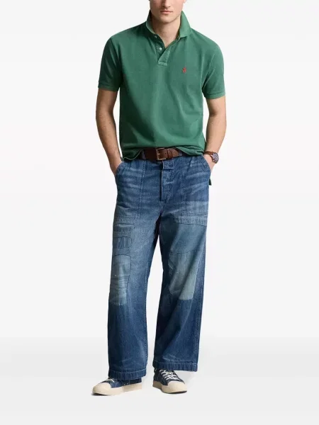 Ilgas raštuota polo marškinėliai Polo Ralph Lauren grįžtamasis mėlyna