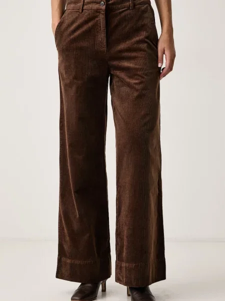 BOSS Orange pantaloni pentru femei din catifea reiată portocaliu