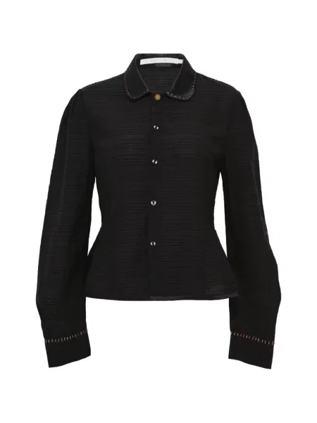 Сатенена с яка блуза Renli Su черно