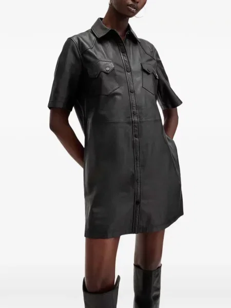 Scurt rochie mini Allsaints din piele negru