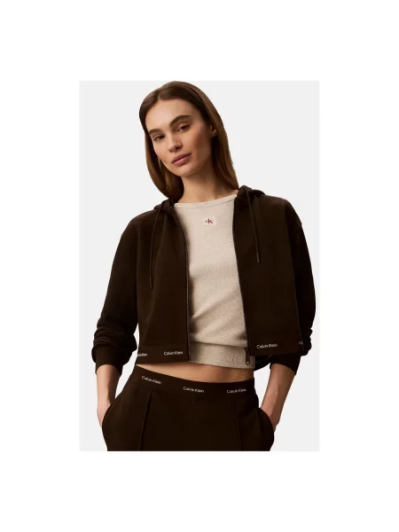Calvin Klein Jeans Bluza ciemny Cropp Fit brązowy