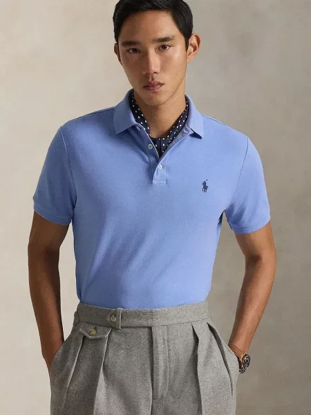Polo Ralph Lauren polo tričko pánske s elastanom modrá