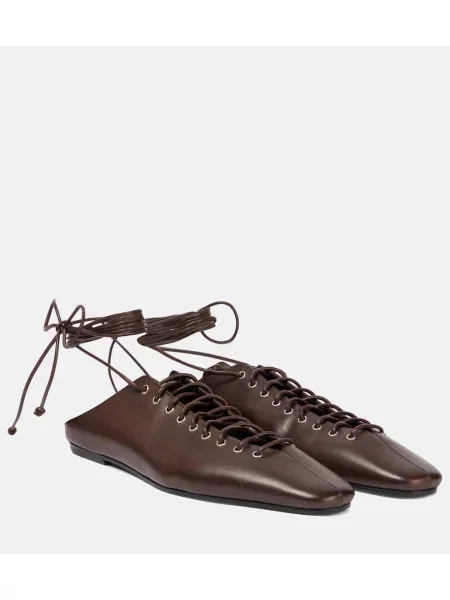 Кожени балеринки Dries Van Noten с връзки кафяво