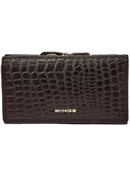 Portfel skórzany WINGS z ochroną RFID o pojemnym wnętrzu CROCO BLACK czarny