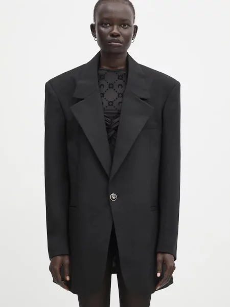 Marine Serre sacou de lână Virgin Wool Twill Boxy oversize uni negru