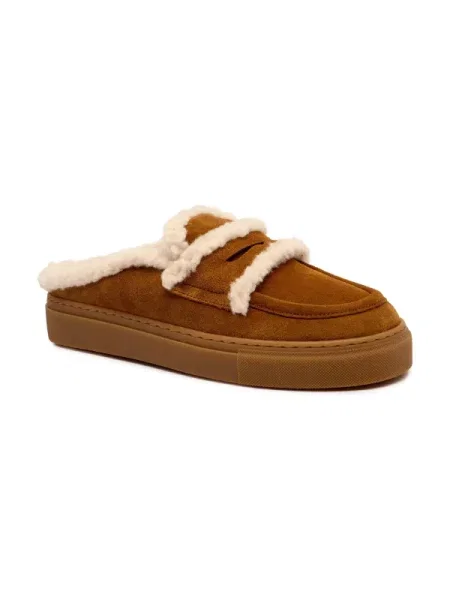 Inuikii papuci de piele întoarsă Mule Wool maro
