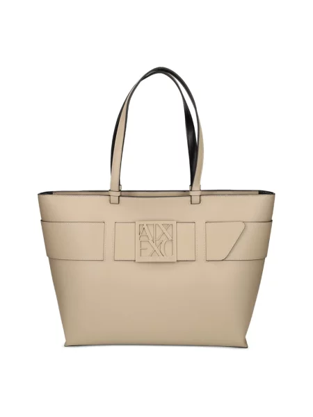 Armani Exchange torebka shopper z imitacji skóry beżowa