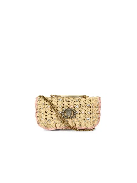 Torebka crossbody Kurt Geiger z kamieniami skórzana beżowa