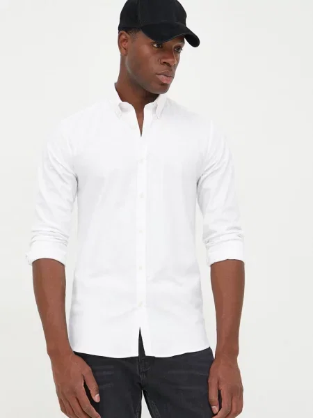 Košile Lindbergh slim s límečkem button-down bílá