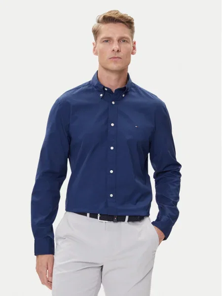 Риза Tommy Hilfiger със стандартна кройка с яка с копче розово